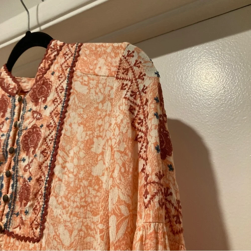 by Anthropologie Claudia Embroidered Babydoll Tunic Top Puff Sleeve